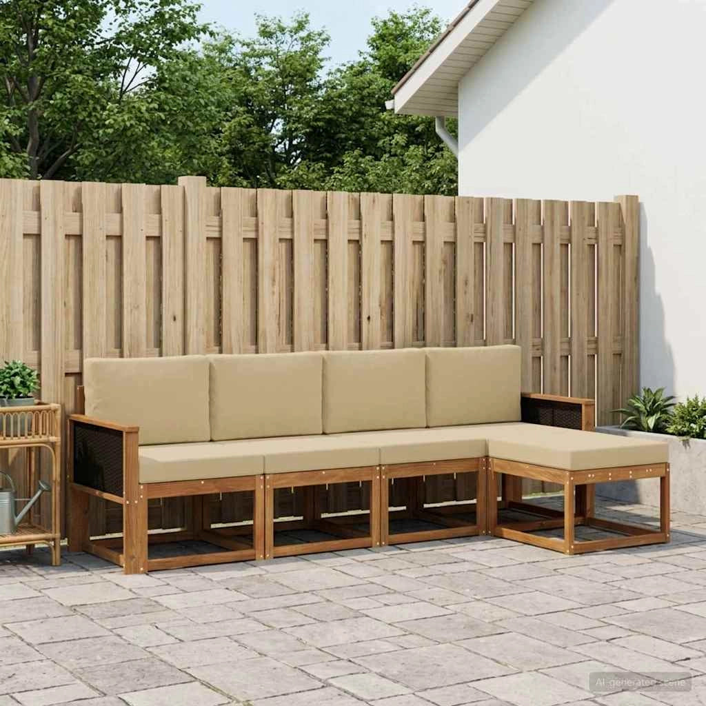 Set di divani da esterno 5 pz Naturale e Beige Poliestere 3385124