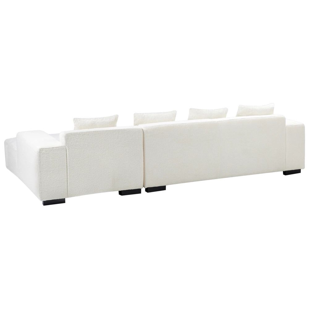 Divano angolare 4 posti in tessuto bouclè bianco lato sinistro forma a L stile elegante