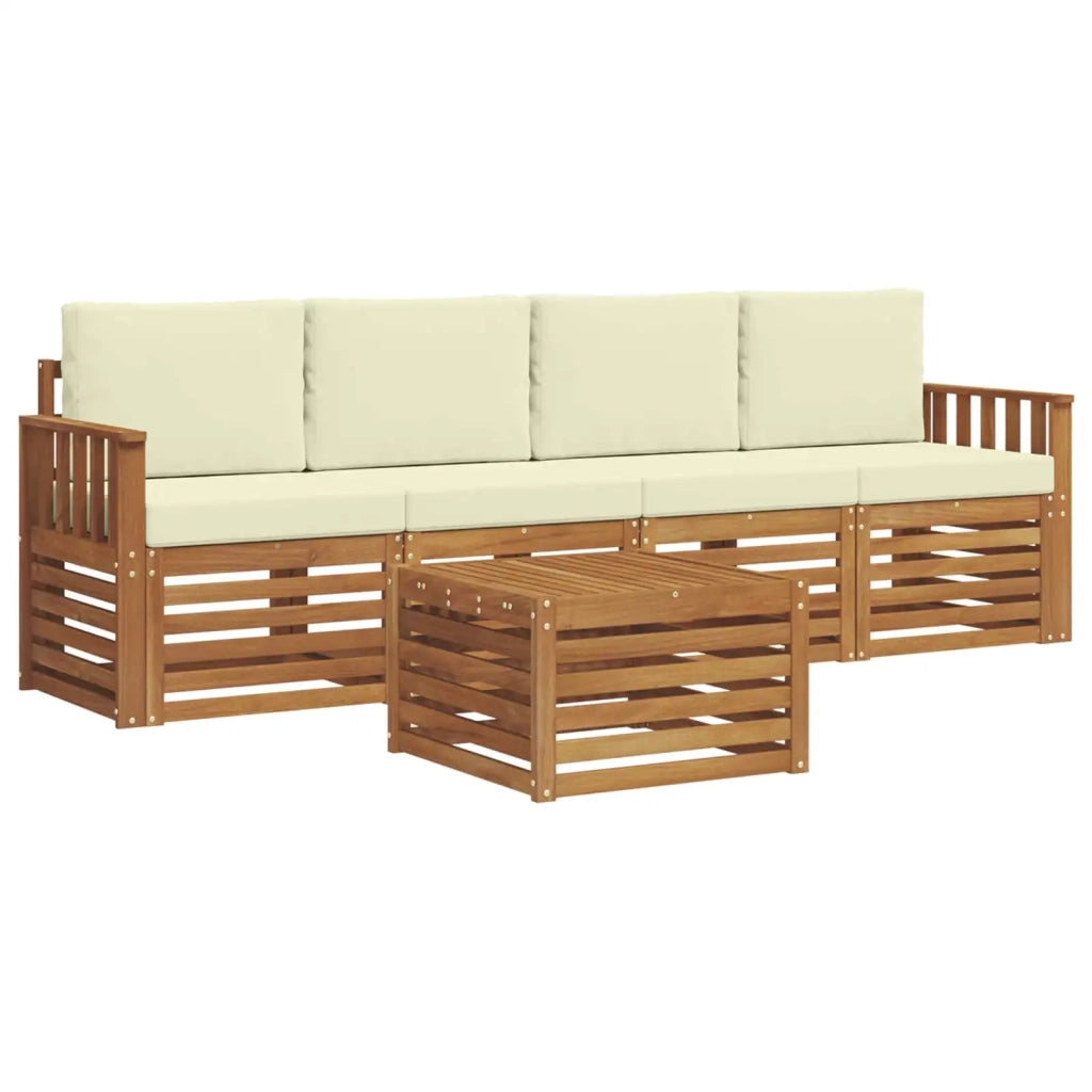 Set di divani da esterno con cuscino 5 pcs Naturale e Crema