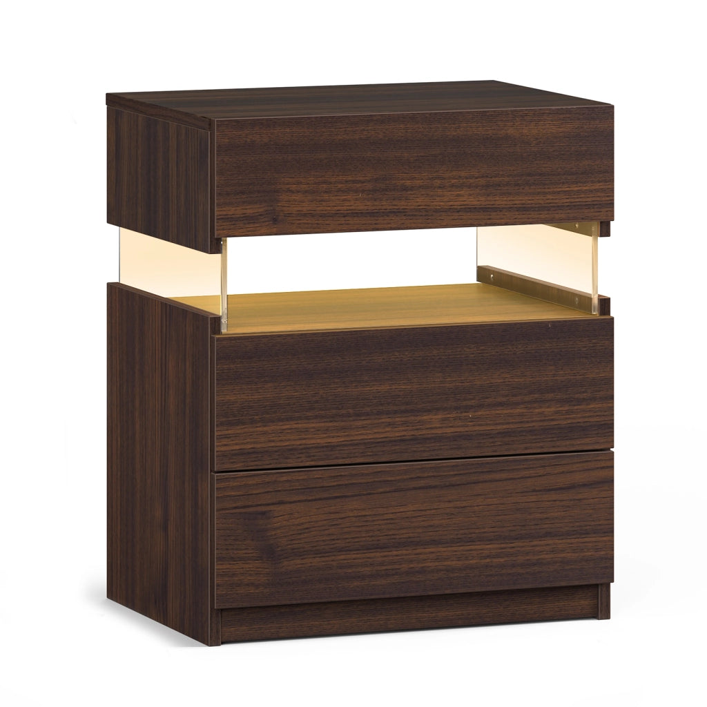 COMODINO 3 cassetti 60 x 46 x 22 cm Legno ingegnerizzato Noce con LED