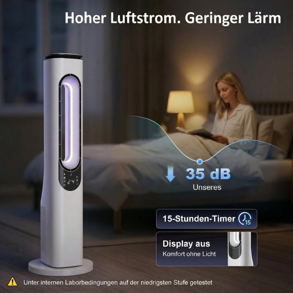 Ventilatore da camera da letto ¨C zephmum ¨C bianco, LED, 3 velocit¨¤, timer 15h