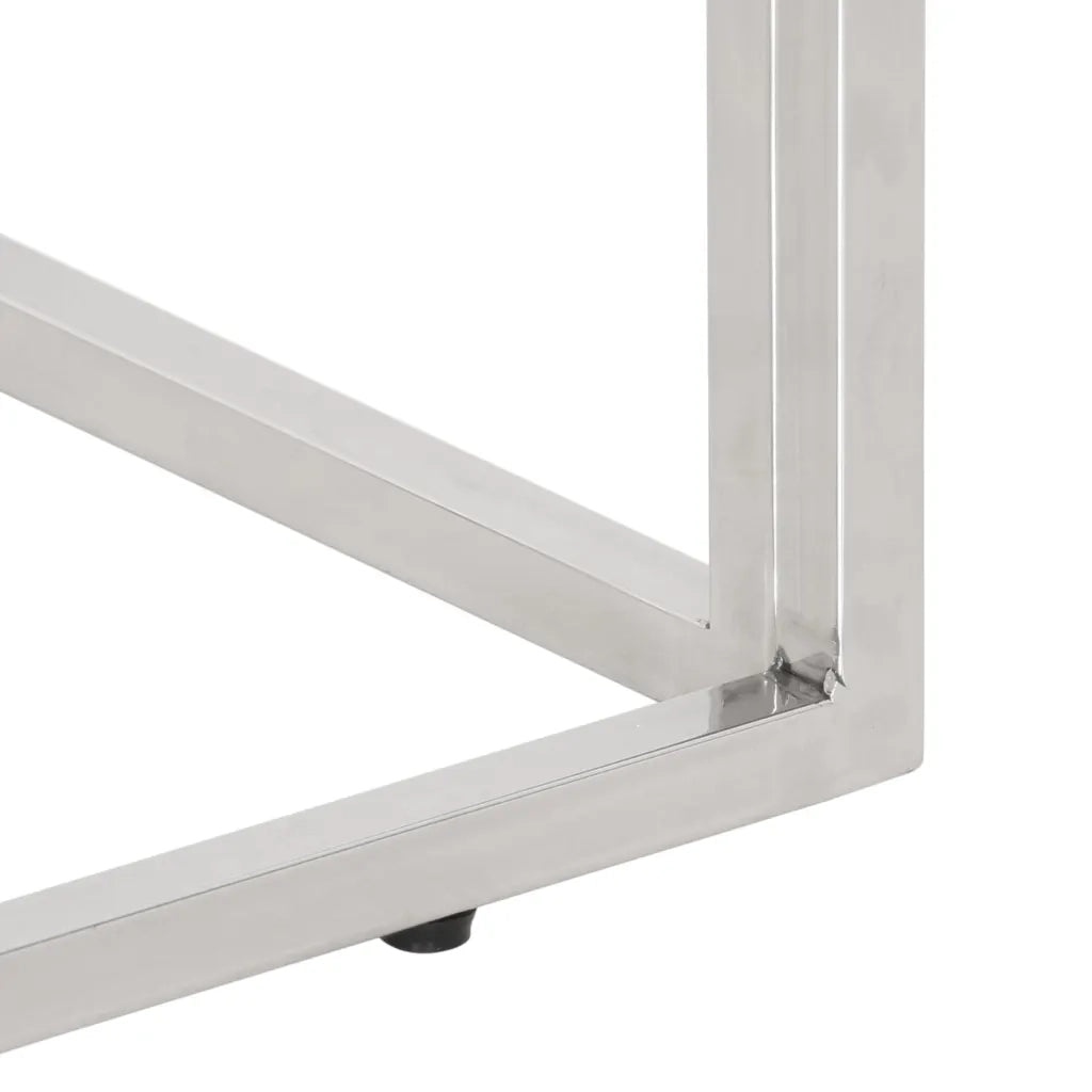 Tavolino da Salotto Argento in Acciaio Inox e Massello d'Acacia 350015