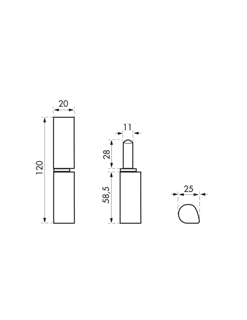 Cerniera a saldare H 120 mm con boccola in ottone – THIRARD