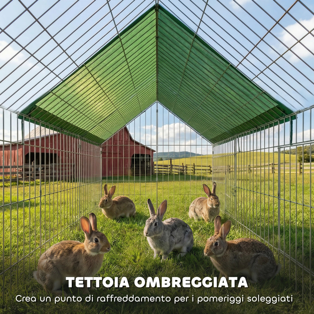 Gabbia per Conigli e Galline da Esterno e Interno 180x75x75 cm con Protezione Parasole e Griglia Metallica Verde