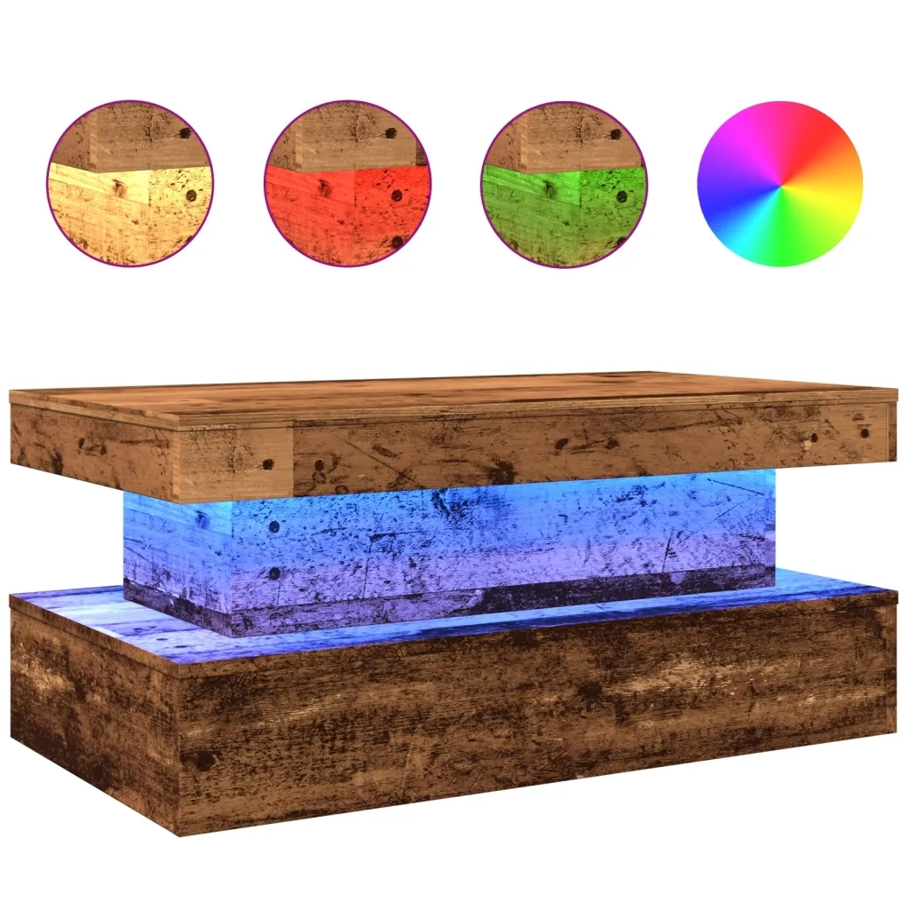 vidaXL Tavolino da Salotto con Luci LED Legno Antico 90x50x40 cm