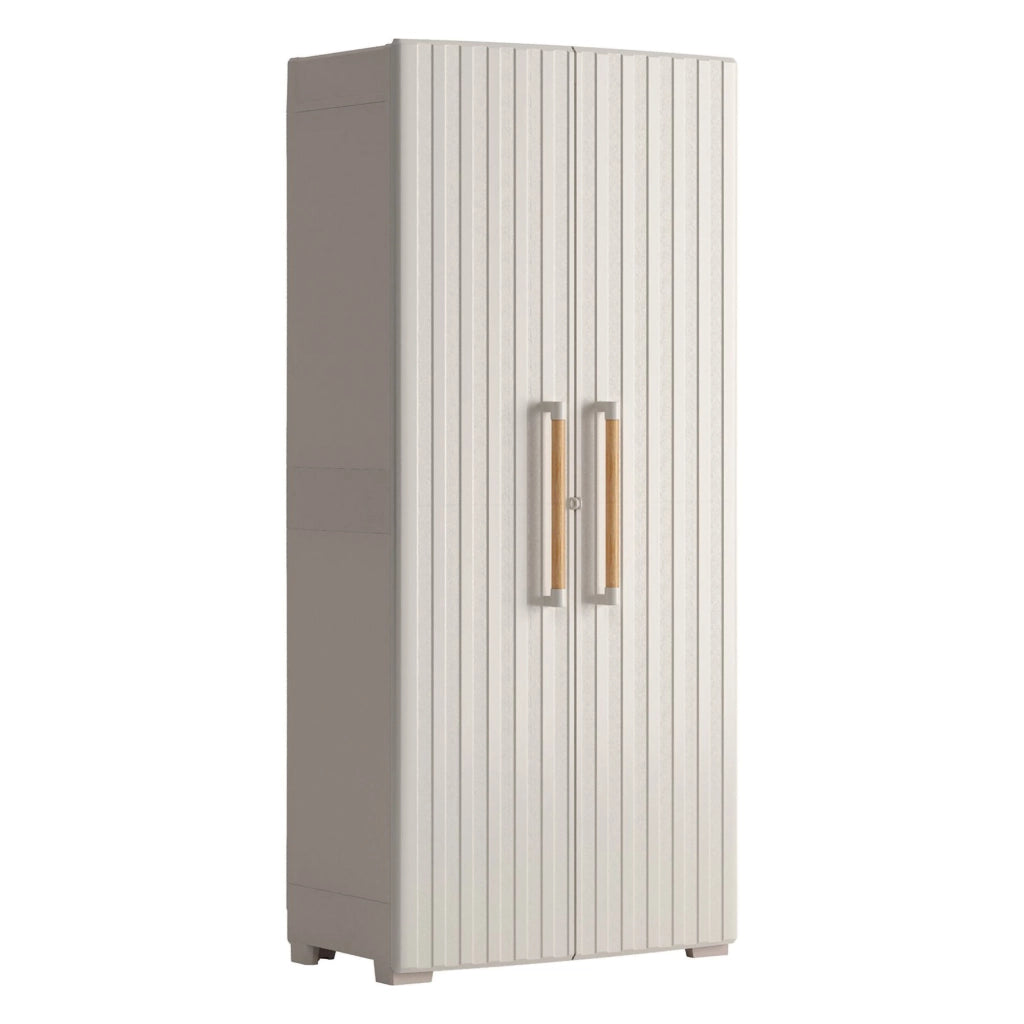 Armadio da esterno Melville, Mobile outdoor, Mobiletto giardino multiuso, Contenitore per balcone o garage, Made in Italy, 80x45 h180 cm, Sabbia