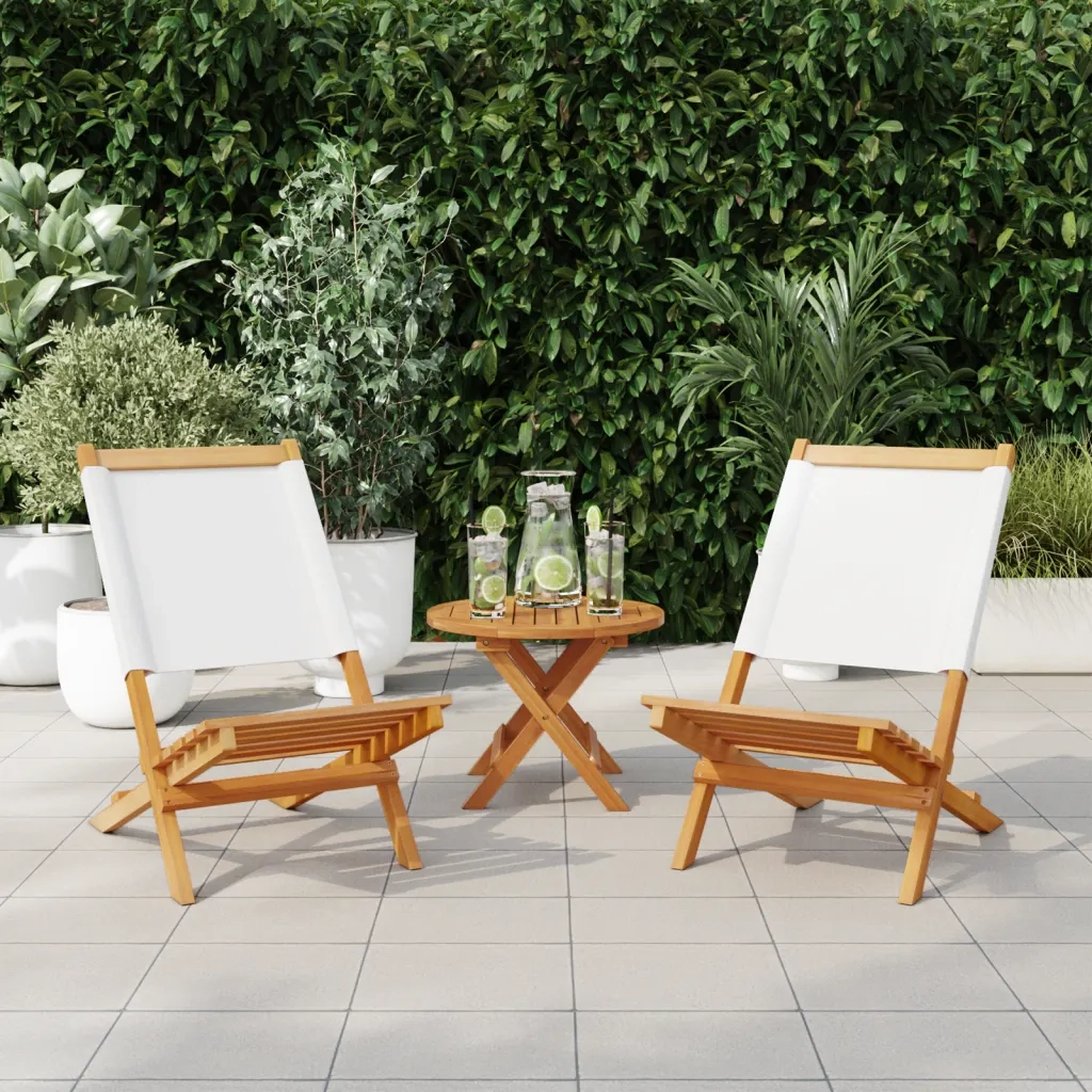 Sedie Giardino 2pz Bianco Crema Legno Massello Acacia e Tessuto 367690