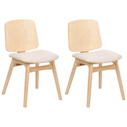 Set di 2 sedie da pranzo in tessuto beige chiaro senza braccioli in stile scandinavo con struttura in legno di gomma marrone chiaro