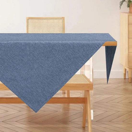 Tavolo Copri Tavolo in Lino, 100x100cm, Look a Lino, Blu, Impermeabile, Effetto Lotus, Resistente alle Macchie, Ideale per Soggiorno, Cucina, Terrazza, Giardino