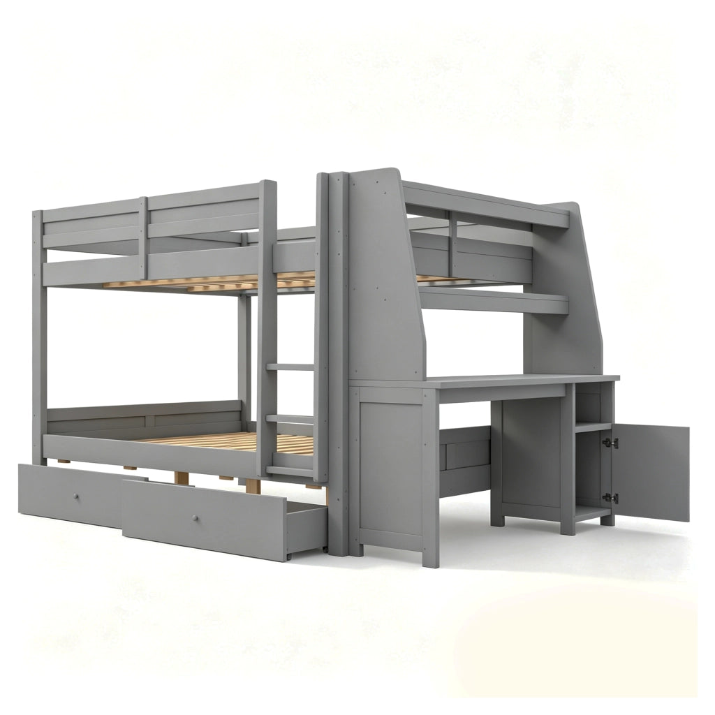 Letto a castello con scrivania e cassetti ¨C Minimal ¨C Grigio 140x200 cm