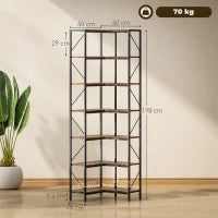Libreria Angolare Industriale a 7 Livelli, in Legno e Acciaio, 60x60x198 cm, Marrone Rustico