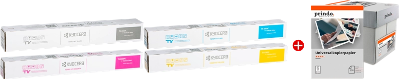 ORIGINAL Kyocera Value Pack nero / ciano / magenta / giallo / Bianco TK-8365 MCVP + Prindo Universal Papier 2500 Blatt ~61000 Seiten