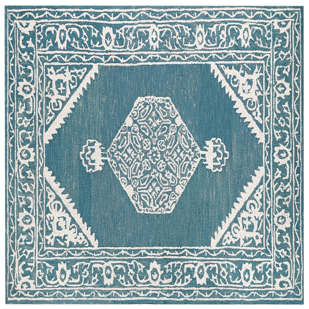 Tappeto bianco blu lana 200 x 200 cm tessuto piatto fatto a mano motivo orientale