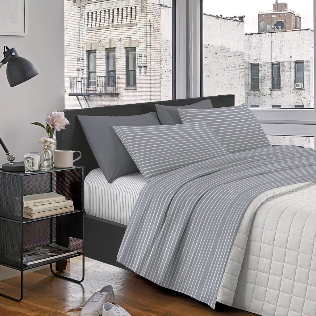 Completo Lenzuola Matrimoniale In Cotone Lenzuolo Sotto Sopra 2 Federe Certificato Oekotex Parure Letto Disegni Moderni Biancheria Di Alta Qualità Stripe Grigio