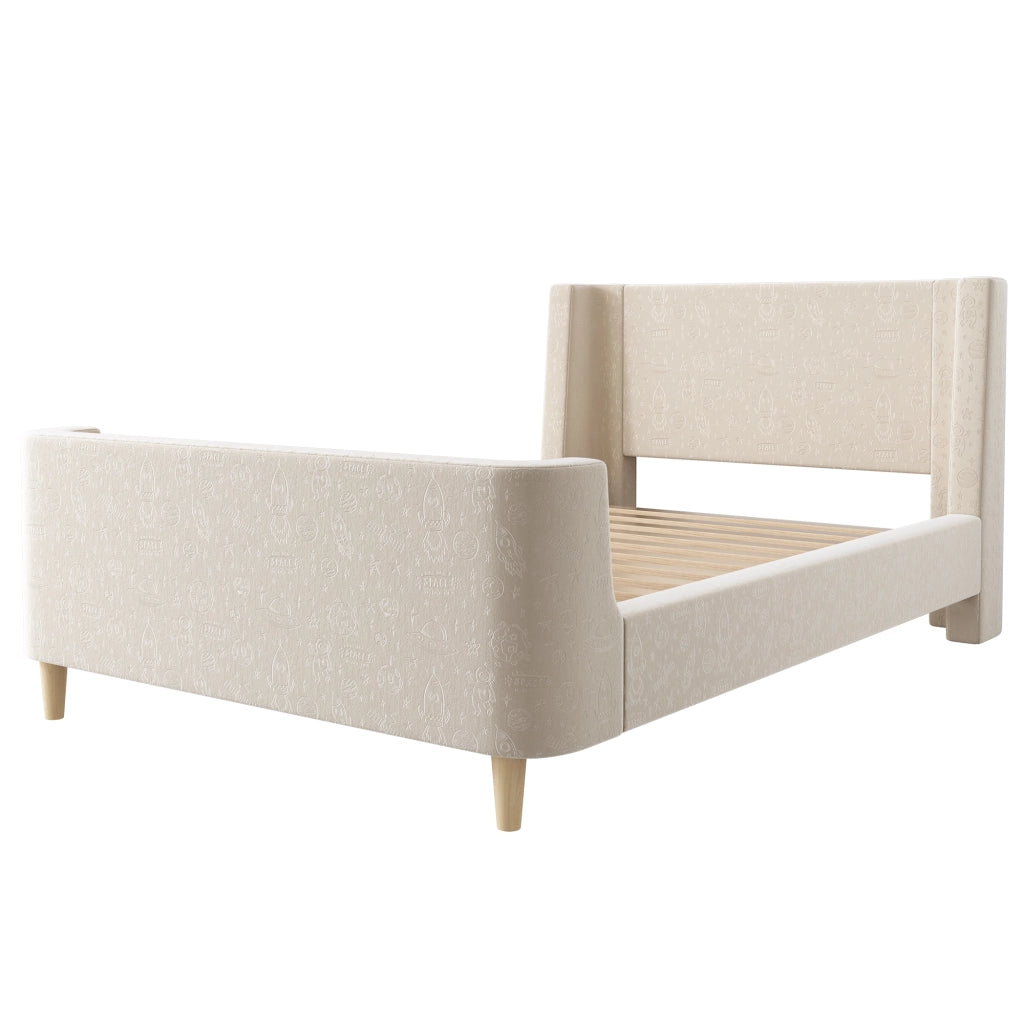 Letto singolo per bambini 90x200 cm stile slitta in velluto beige con rete a doghe