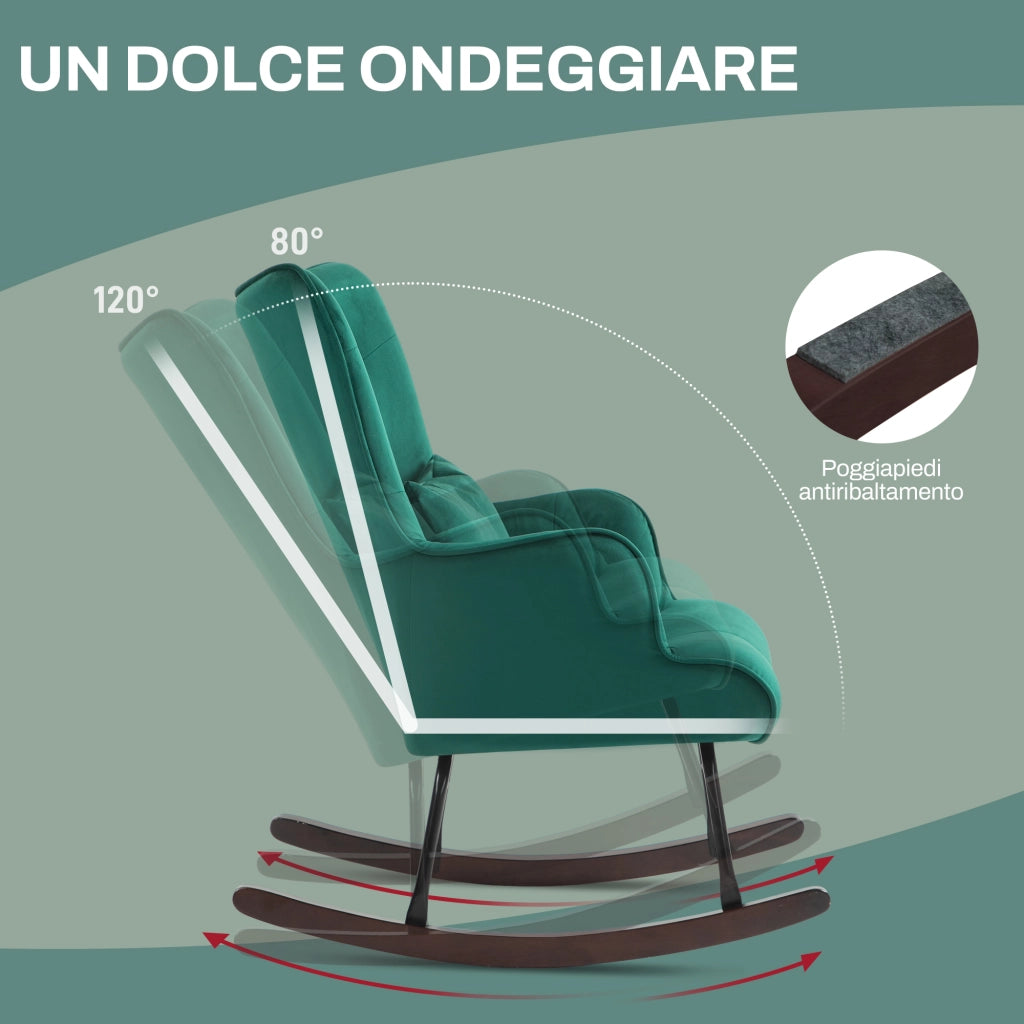 Poltrona a Dondolo in Velluto con Cuscino ¨C Zephmum ¨C Verde