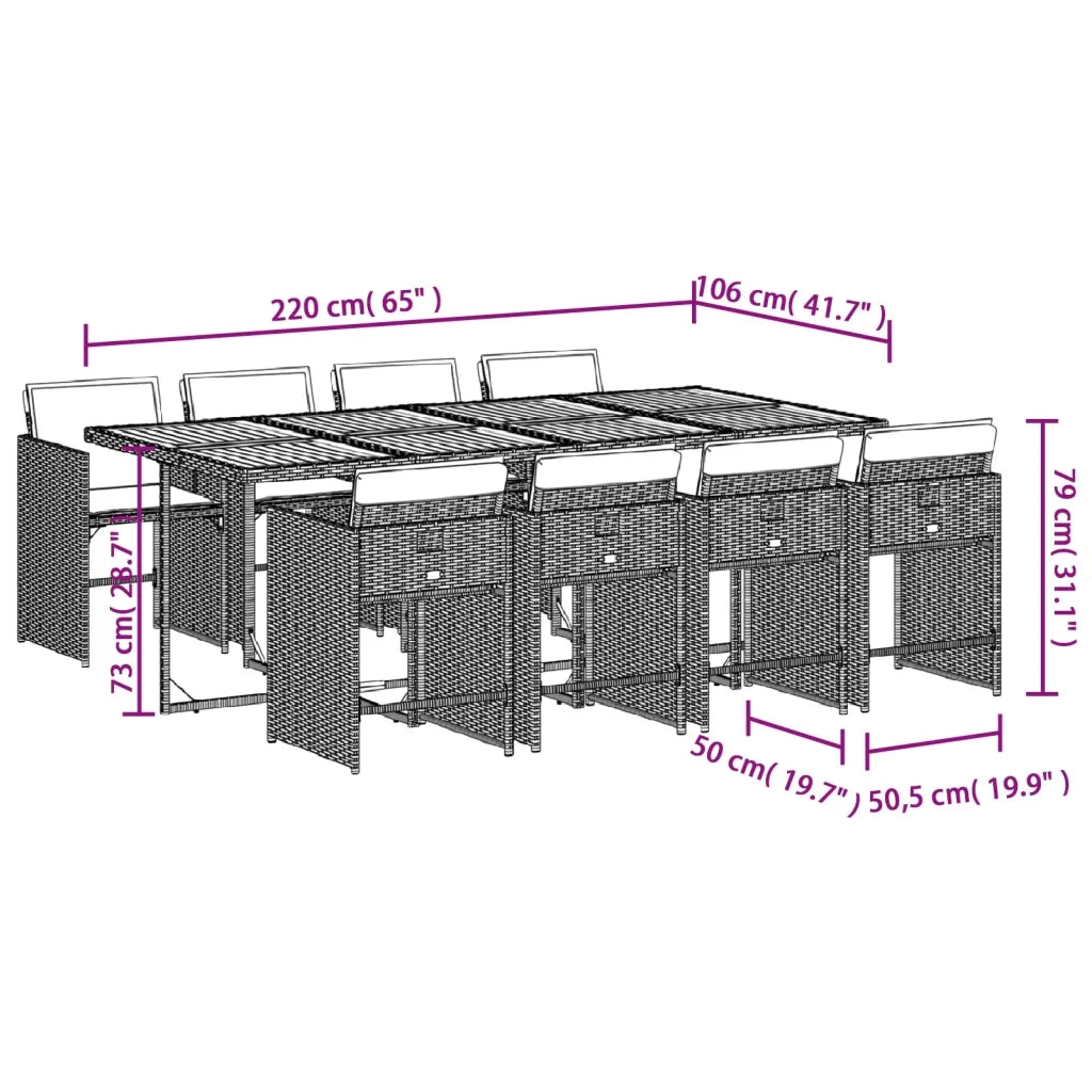 Set da Pranzo da Giardino 9 pz con Cuscini Nero in Polyrattan 3211107