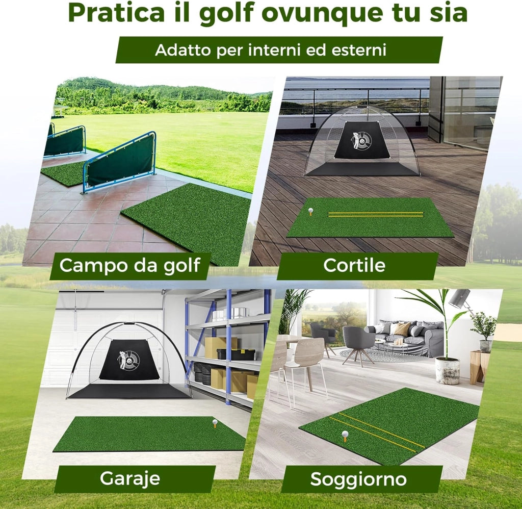 Tappetino da Allenamento Golf, Tappetino da Allenamento 3-in-1 con Erba Sintetica, 2 Punte da Golf, 2 Astine di Allineamento, Fori Preforati per le Punte, per Uomini e Donne