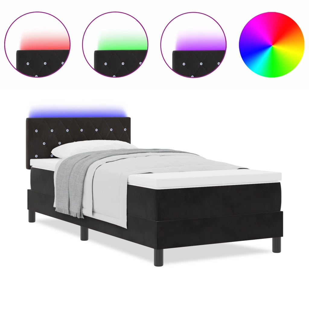 Letto a Molle con Materasso e LED Nero 100x200 cm Velluto