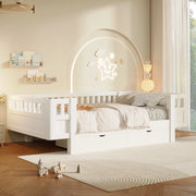 Letto 90x200 cm con sponde alte e due cassetti; bianco