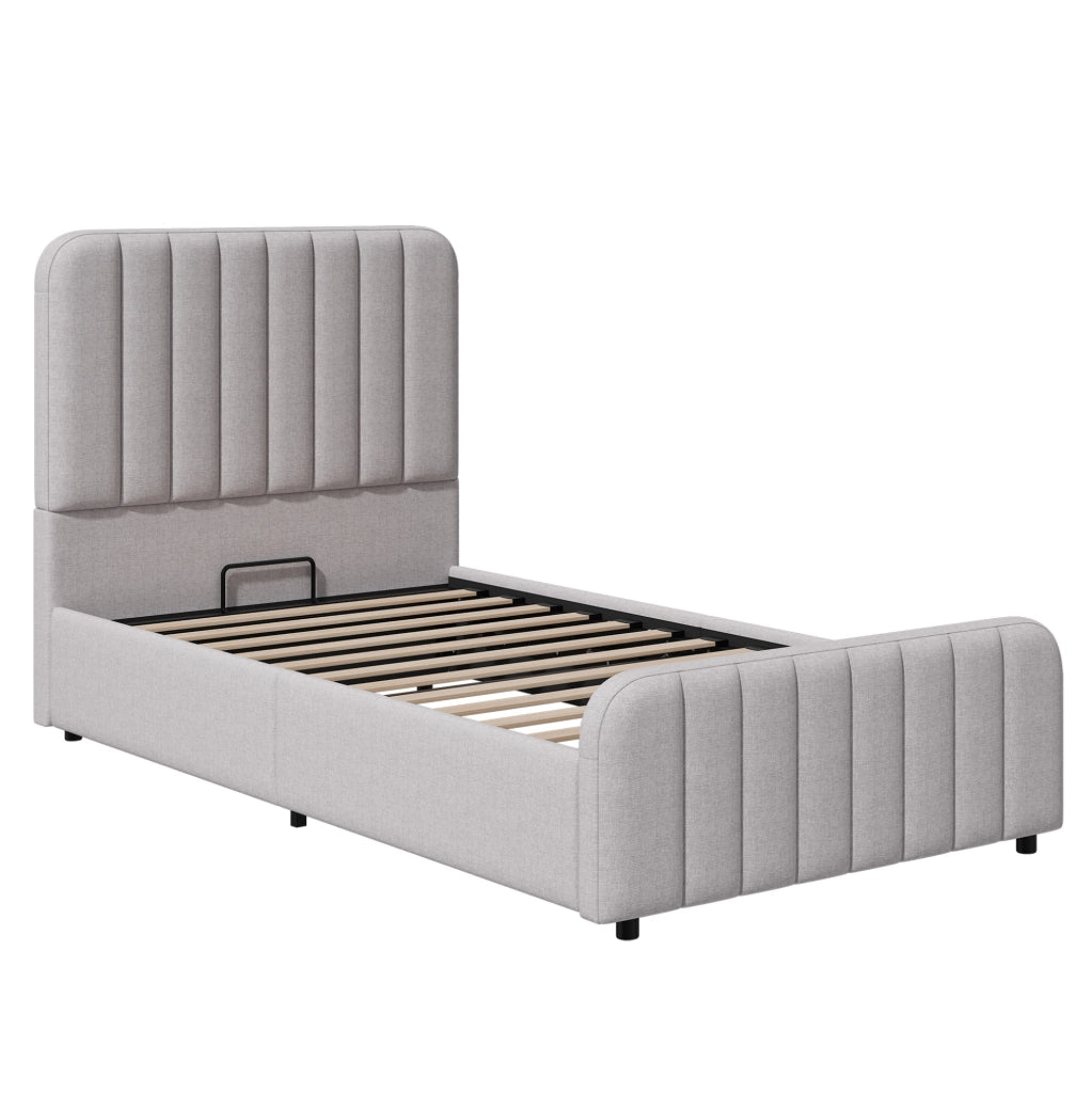 Letto imbottito 90x200 cm con contenitore idraulico in lino grigio