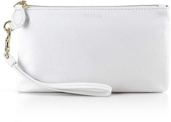 Borsa Portafoglio in Pelle Reale Minimale con Cinturino (Bianco)