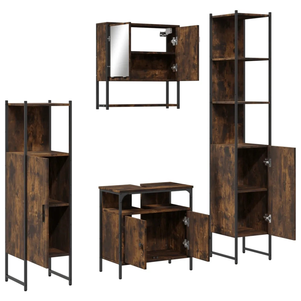 Set Mobili da Bagno 4 pz Rovere Fumo in Legno Multistrato
