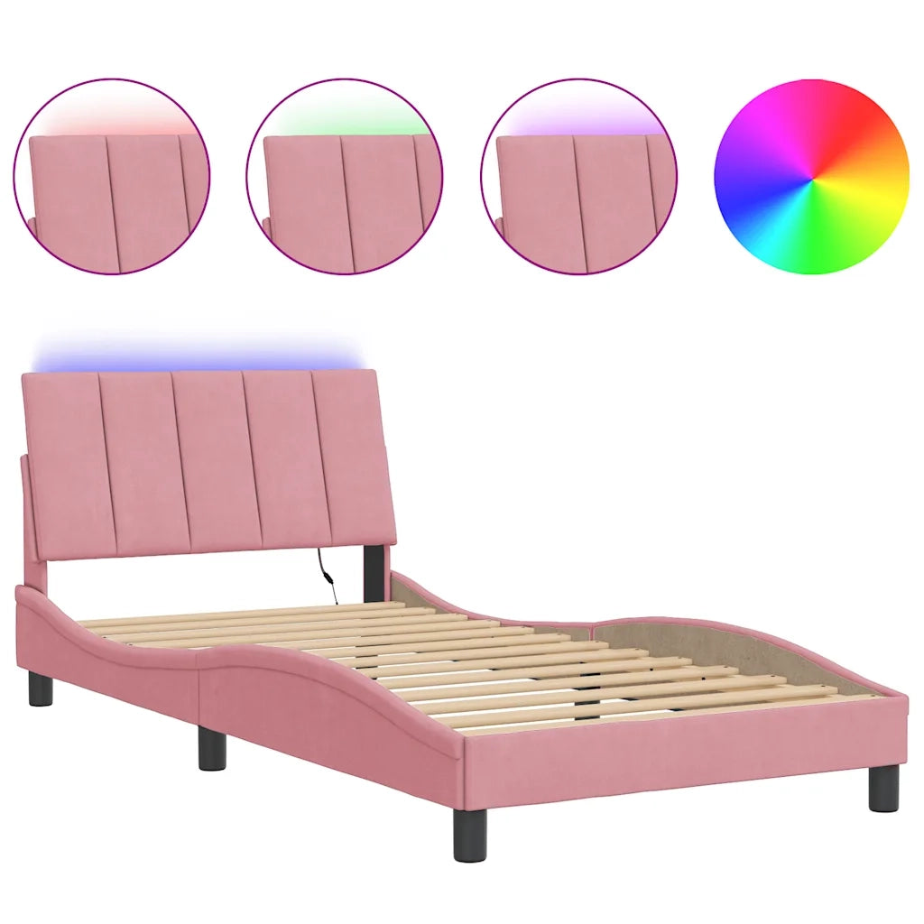 Giroletto con LED senza Materasso Hanko Rosa 100x200 cm in Velluto 3213768