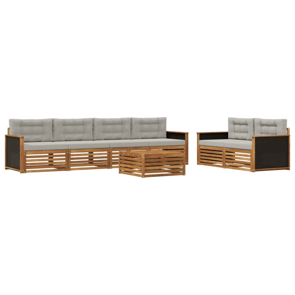 Set di divani da esterno 7 pz Naturale e Grigio Chiaro 3383044