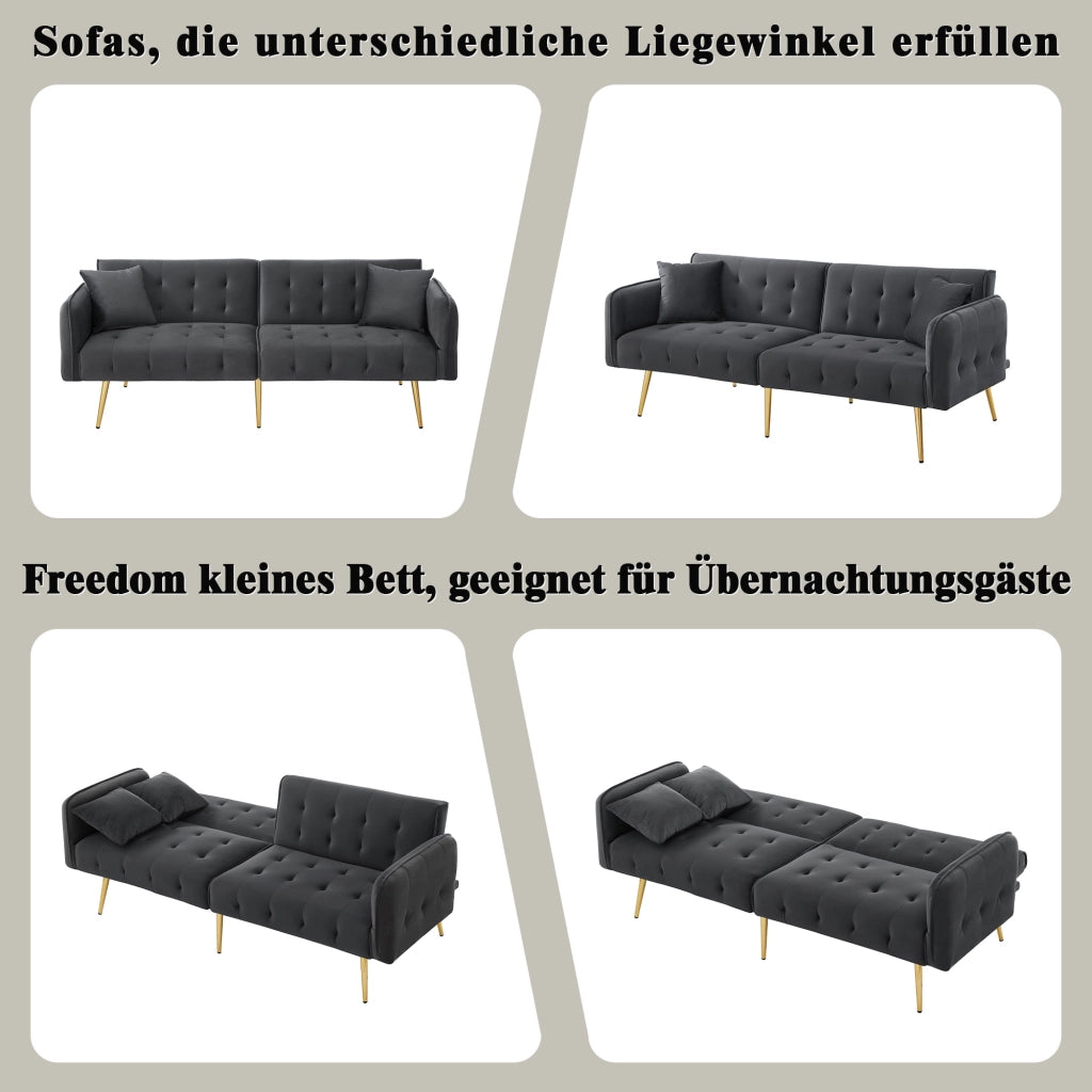 SOFÀ LETTO 2 POSTI 215x81,5 cm Velluto Grigio Antico