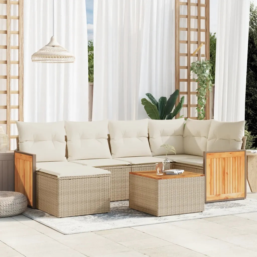 Set Divani da Giardino 7 pz con Cuscini Beige in Polyrattancod mxl 112157