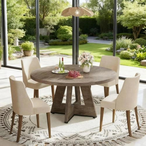 Tavolo da pranzo rotondo stile farmhouse 120 cm grigio in legno ingegnerizzato per 4 persone