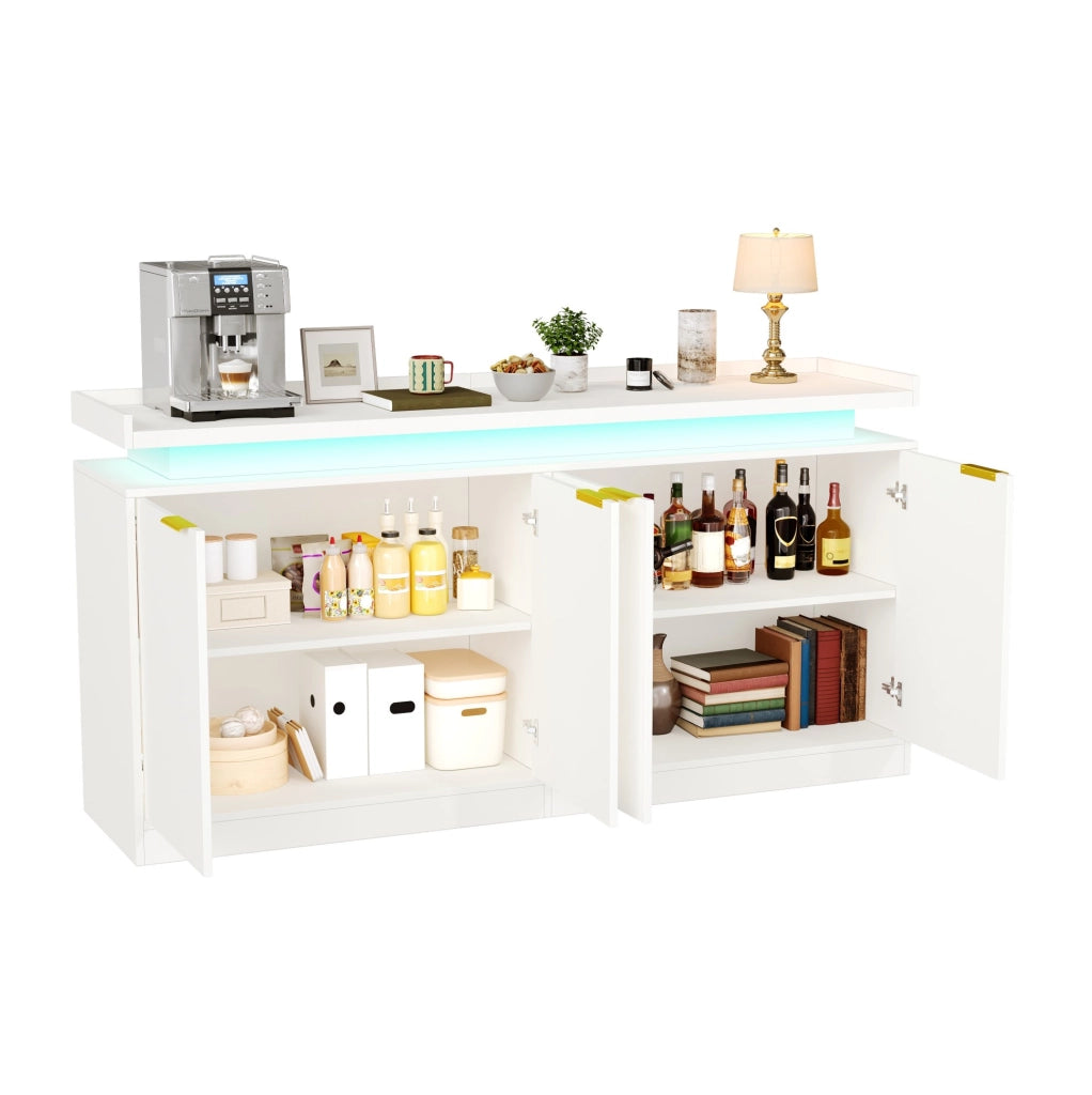 Credenza da cucina bianca con LED RGB, 160 cm