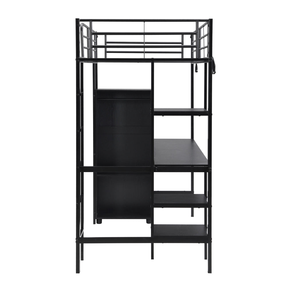 Letto a castello 90x200 cm con scrivania e armadio in metallo nero