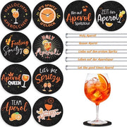 15 pezzi di sottopiatto in velluto e vetro per Aperol Spritz, regalo, sottopiatto in vetro riciclabile con canne di bambù rotonde, decorazione per Aperol per appassionati di Aperol, decorazione da tavola estiva (nero)