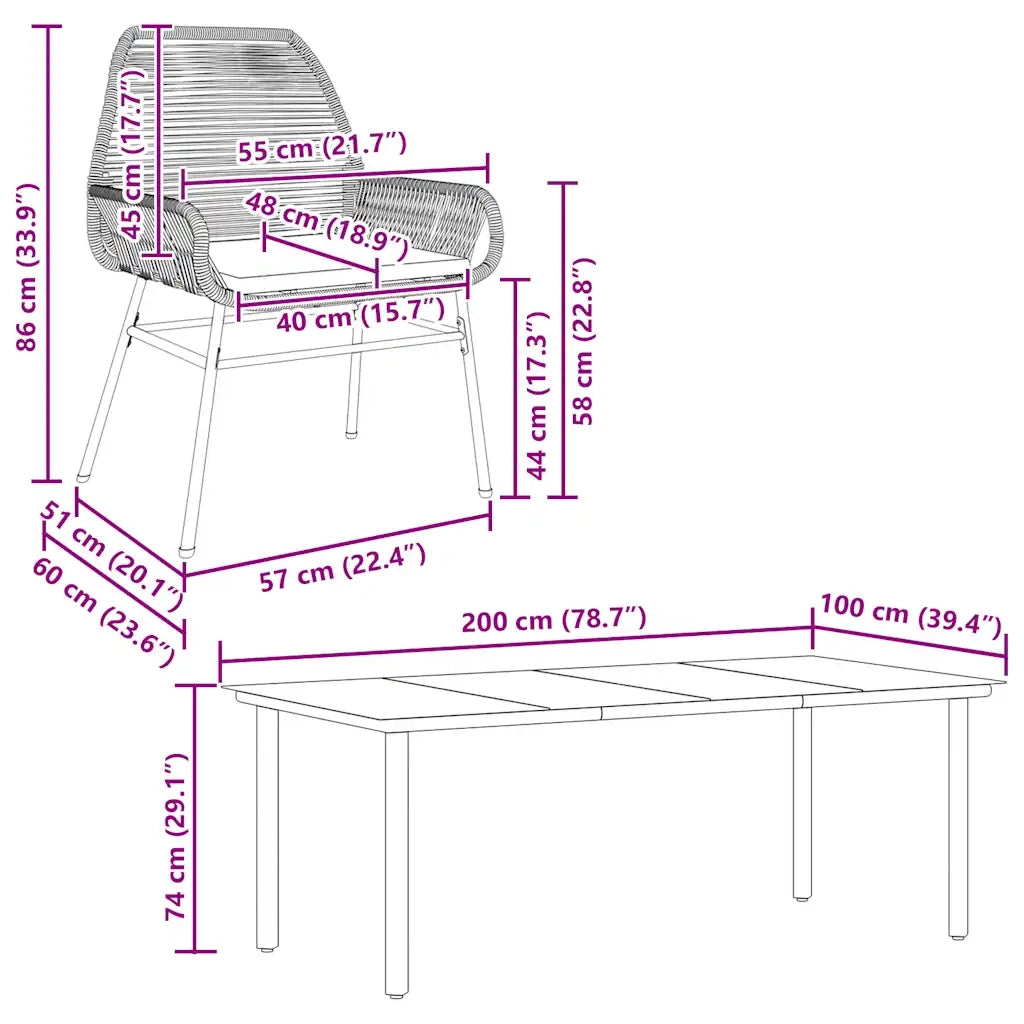Set da Pranzo da Giardino 7 pz con Cuscini Polyrattan Vetro
