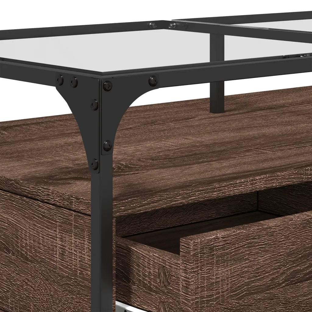 vidaXL Tavolino con Piano in Vetro Rovere Marrone 98,5x50x45cm Acciaio
