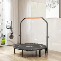 Trampolino Pieghevole Ø114 cm con Manubrio Regolabile Telaio in Acciaio, Arancione e Nero