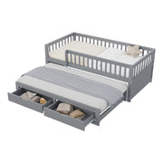 Letto estraibile 90 × 200 cm 2 posti con 2 cassetti e barriere di sicurezza; senza materasso; grigio