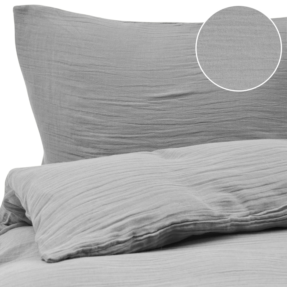 Set copripiumino e federa in mussola di cotone grigio chiaro 200 x 200 cm per camera da letto moderna