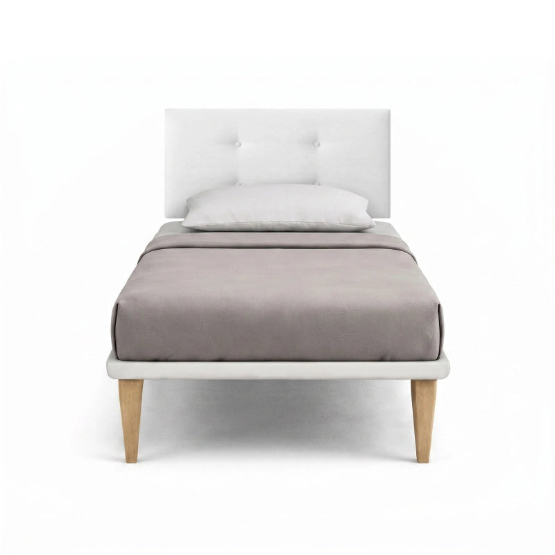 Letto imbottito Singolo 80x200 cm Button - Bianco,Similpelle,Con rete