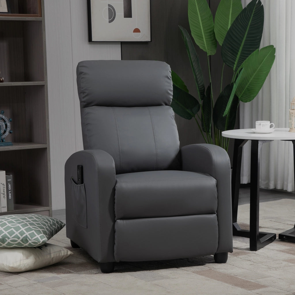 Poltrona Relax Massaggiante Reclinabile con Telecomando e Poggiapiedi ¨C Minimal ¨C Grigio 68x88x98 cm