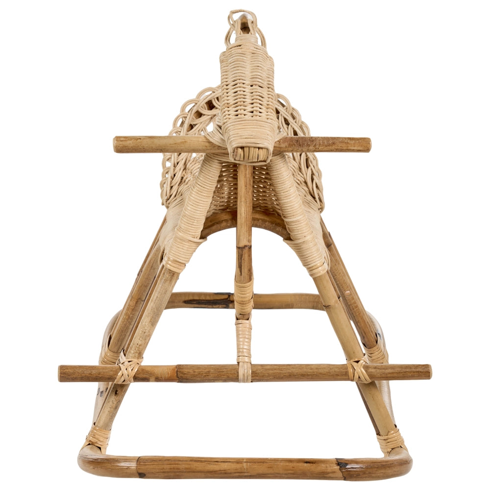 Sedia Cavallo a dondolo per bambini in rattan naturale Boho rustico per interni per il patio