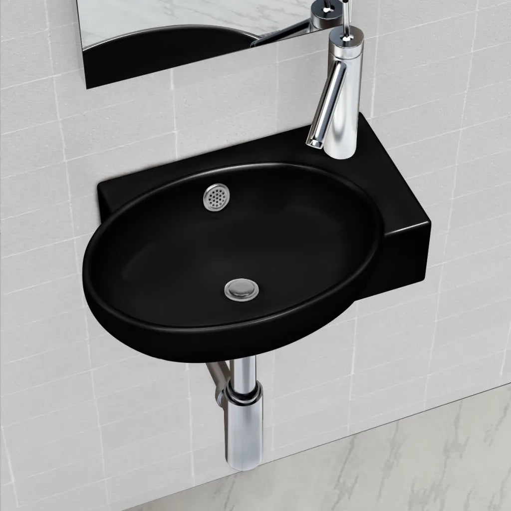 Lavandino in Ceramica Nera Rotondo con Foro Rubinetto/ Trabocco 141925