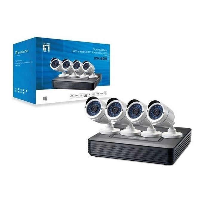 LevelOne DSK-8001 Kit Videosorveglianza Cablato 8 Canali DVR 4 Telecamere Bullet IP66 Visione Notturna 30 m H.264 HDD 6 TB colore Nero Bianco