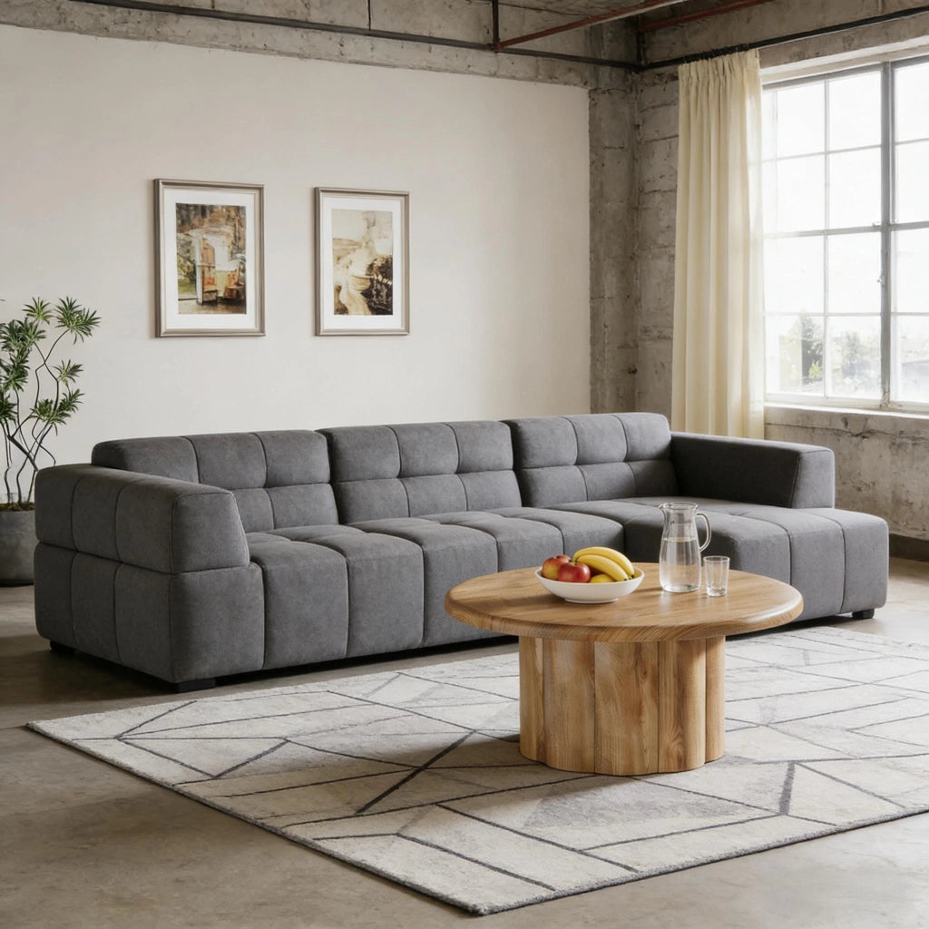 Tavolino da caff¨¨ rotondo ? 80 cm in MDF marrone con base scanalata