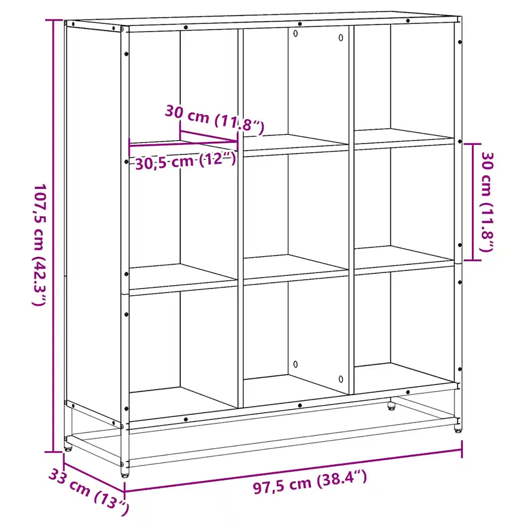Libreria-Scaffale per Libri-Mobile di Stoccaggio Rovere Fumo 97,5x33x107,5 cm Legno Multistrato&Metallo