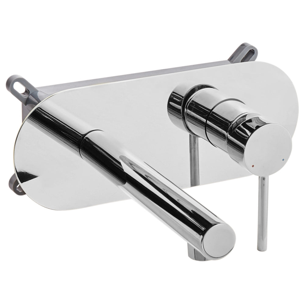 Rubinetto miscelatore da lavabo a parete in ottone color argento con singola maniglia