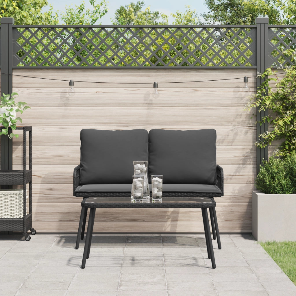Set da pranzo da giardino con cuscini in polyrattan nero
