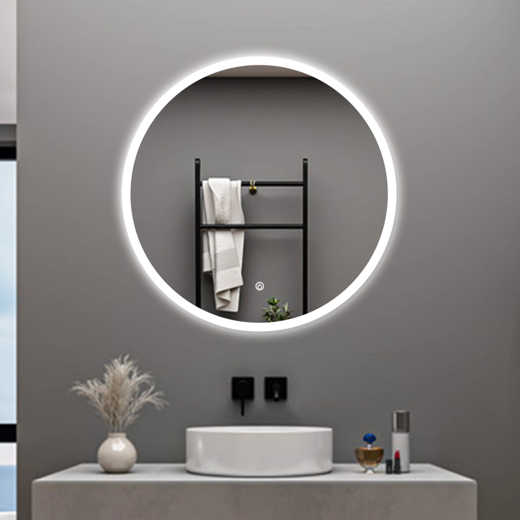 AICA Specchio da bagno 90 x 90 cm, 3 colori, antiappannamento, dimmerabile, interruttore touch, Funzione Memoria